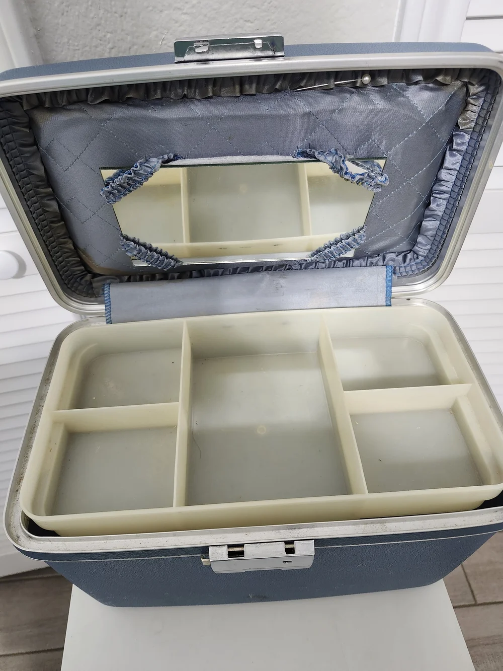 Vintage Blue Oshkosh Train Case Cosmetic Organizer -